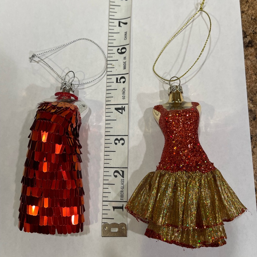 Set of 2 Red and Gold Dress Ornaments